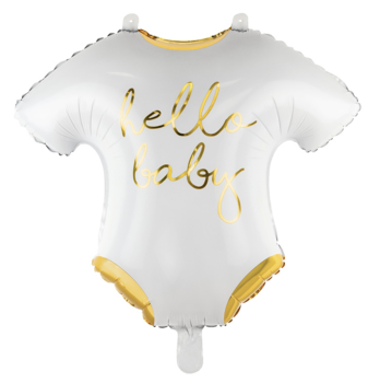 XL Folienballon Figur - weiß, goldener Babystrampler - ø 51cm